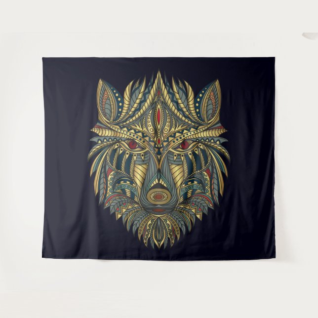 Tribal Wolf Tapestry (Front (Horizontal))