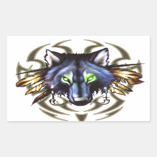 Tribal wolf tattoo design rectangular sticker