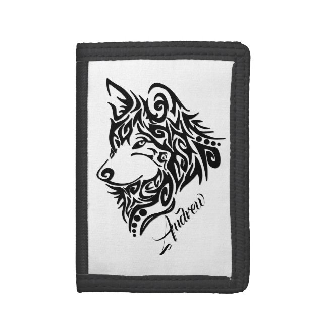 Tribal Wolf Tri-fold Wallet (Front Vertical)