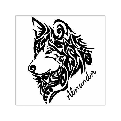 Tribal Wolf with Name Self_inking Stamp