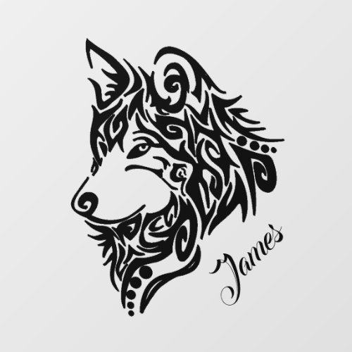 Tribal Wolf with Name Window Cling