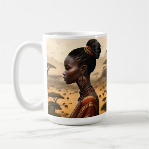 Tribal Woman Watching Over Her African Landscape, Coffee Mug