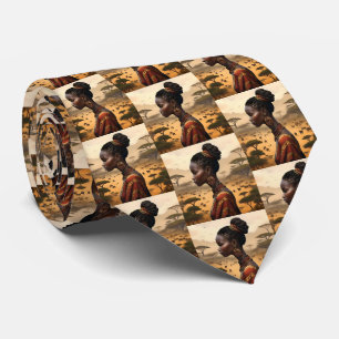 Tribal Woman Watching Over Her African Landscape, Neck Tie