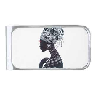 Tribal Women Design Silver Finish Money Clip