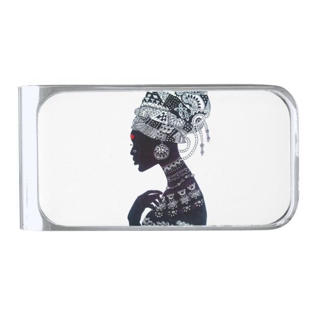 Tribal Women Design Silver Finish Money Clip (Front)