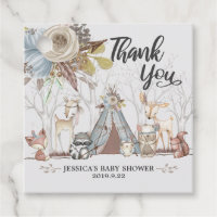 Tribal Woodland Animals Baby Boy Shower Thank You Favor Tags