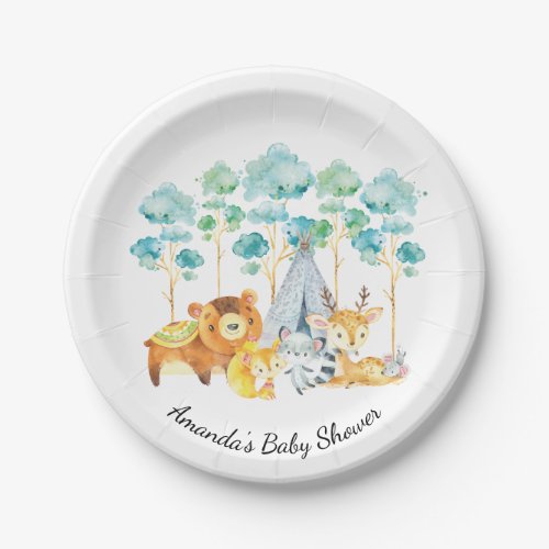 Tribal Woodland Animals Baby Shower 7 Plate