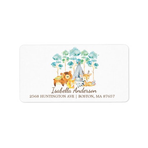 Tribal Woodland Animals Baby Shower Address Label