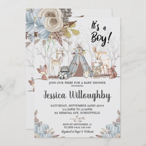 Tribal Woodland Animals Baby Shower Baby Boy Invitation