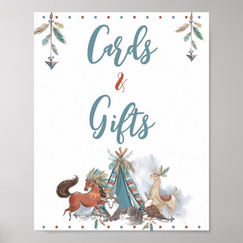 Tribal Woodland Animals Baby Shower Cards  Gifts  Poster