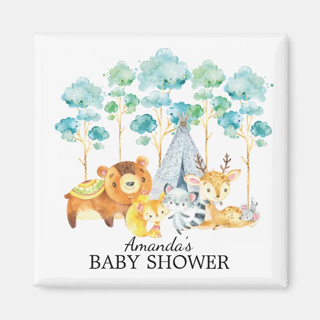 Tribal Woodland Animals Baby Shower Favor  Magnet (Front)