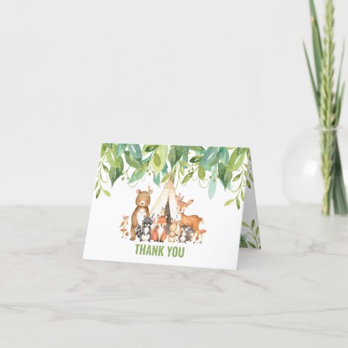 Tribal Woodland Animals Baby Shower Forest Neutral Thank You Card