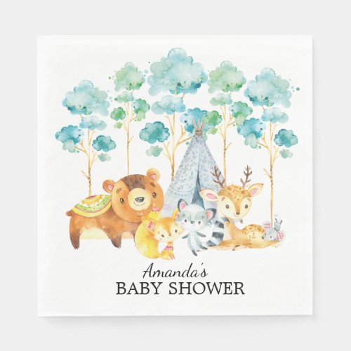 Tribal Woodland Animals Baby Shower Paper Napkins