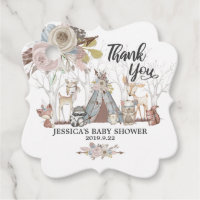 Tribal Woodland Animals Baby Shower Thank You Girl Favor Tags