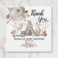 Tribal Woodland Animals Baby Shower Thank You Girl Favor Tags
