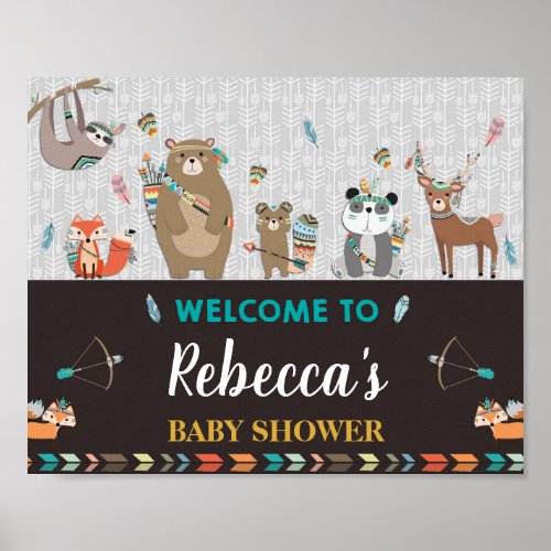 Tribal Woodland Animals Baby Shower Welcome Sign