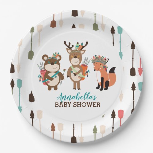 Tribal Woodland Animals Boho Arrow Paper Plate