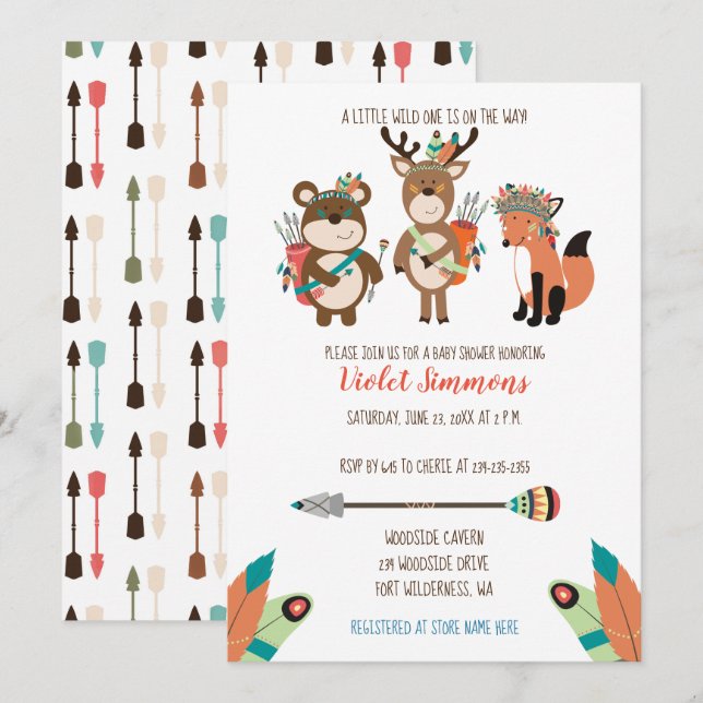 Tribal Woodland Animals Boho Baby Shower Invite (Front/Back)