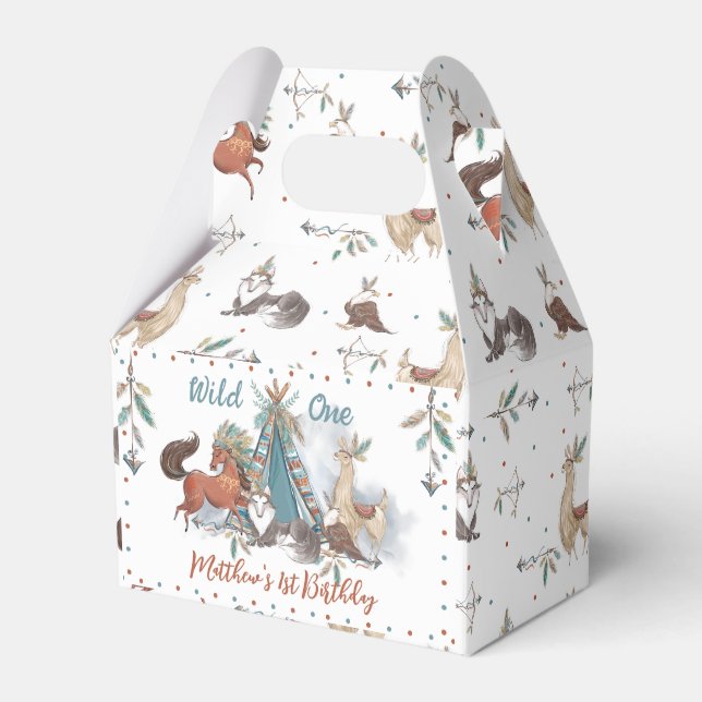 Tribal Woodland Animals Boy Wild One 1st Birthday Favor Boxes (Front Side)