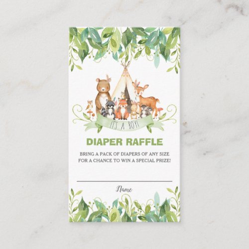 Tribal Woodland Animals Greenery Boy Diaper Raffle Enclosure Card