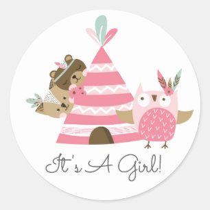 Tribal Woodland Animals It' a Girl Favor Sticker