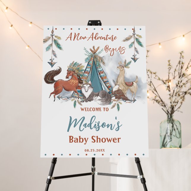 Tribal Woodland Animals Teepee Boy Baby Shower  Foam Board (In Situ (Stand))