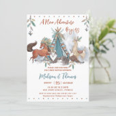 Tribal Woodland Animals Teepee Boy Baby Shower Invitation (Standing Front)