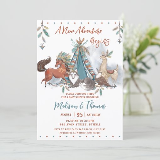 Tribal Woodland Animals Teepee Boy Baby Shower Invitation | Zazzle