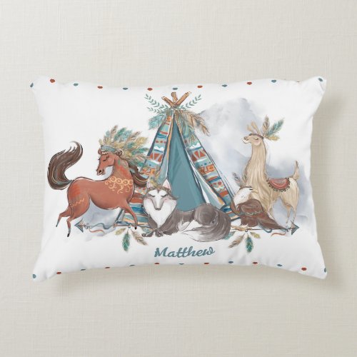 Tribal Woodland Animals Teepee Feathers Arrows Accent Pillow