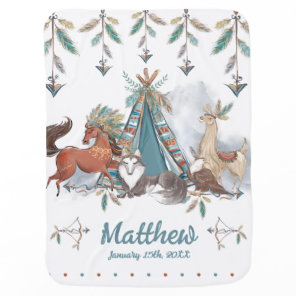 Tribal Woodland Animals Teepee Feathers Arrows Baby Blanket