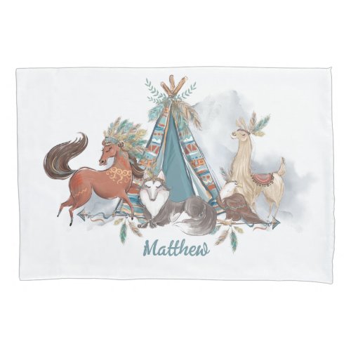 Tribal Woodland Animals Teepee Feathers Arrows Pillow Case