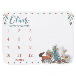 Tribal Woodland Animals Teepee Monthly Milestone Baby Blanket