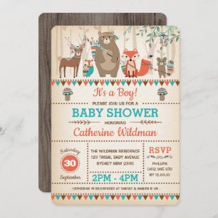 Tribal Woodland Baby Shower Rustic Forest Animals Invitation