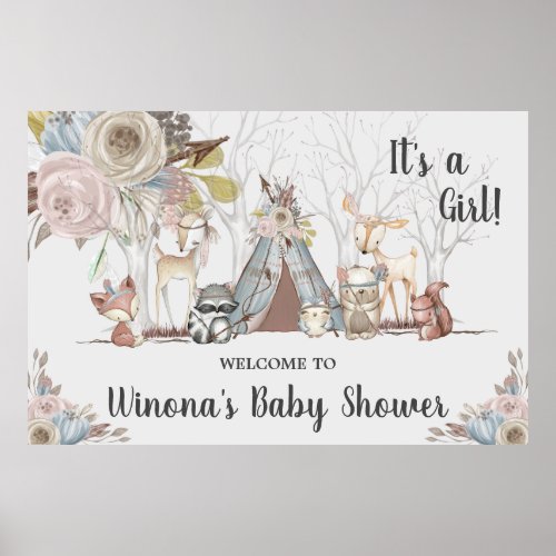 Tribal Woodland Birthday Baby Shower Backdrop Poster