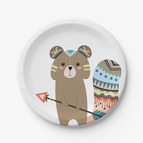 Tribal Woodland Forest Birthday Boho Baby Squirrel Paper Plates