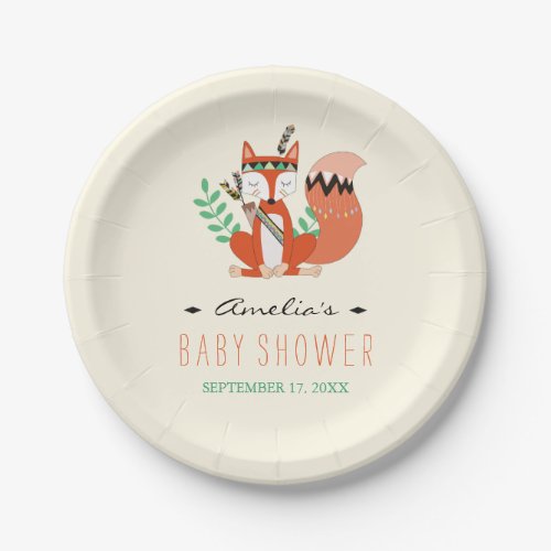 Tribal Woodland Fox Baby Shower Shower Paper Plate