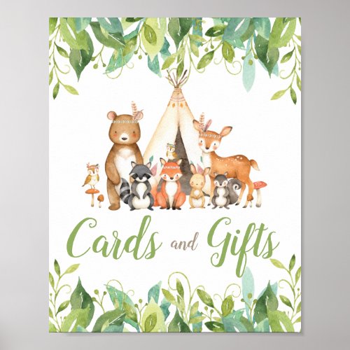 Tribal Woodland Greenery Baby Shower Cards Gifts Poster