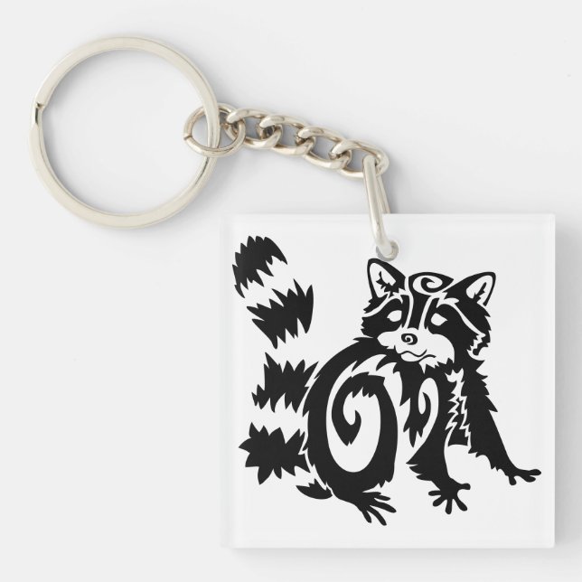 Tribal Woodland Raccoon Design Keychain (Front)