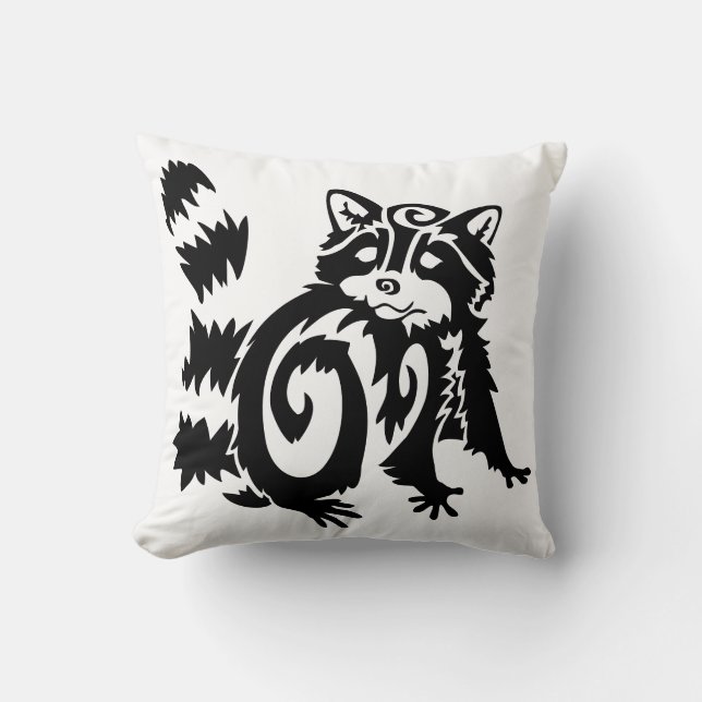 Tribal Woodland Raccoon Design Throw Pillow (Front)