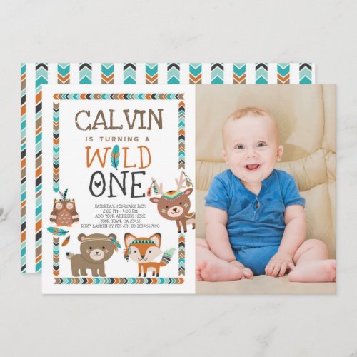 Tribal Woodland WILD ONE 1ST Birthday Invitation