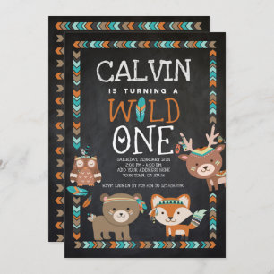 Tribal Woodland, Wild One, 1st Birthday Invitation
