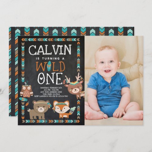 Tribal Woodland WILD ONE 1ST Birthday Invitation