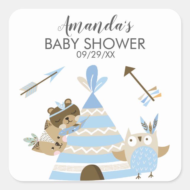 Tribal Woodland Wild One Baby Shower Favor Sticker (Front)