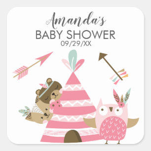 Tribal Woodland Wild One Baby Shower Favor Sticker