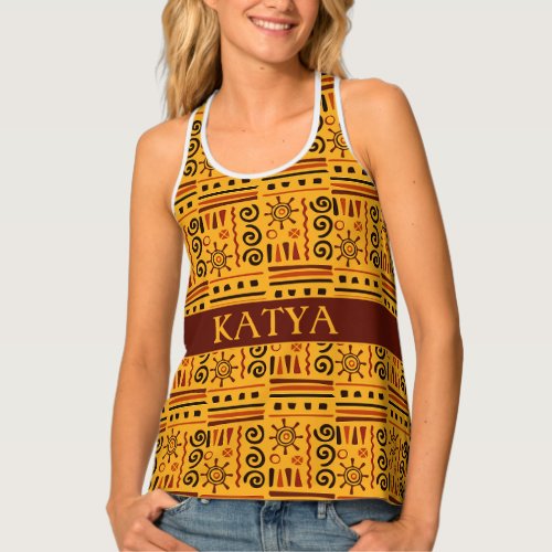 Tribal Yellow Brown Minimal Pattern Tank Top