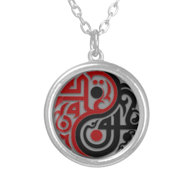 Tribal Yin Yang Silver Plated Necklace (Front)