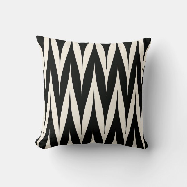 Tribal Zigzag Spike Pattern Black Throw Pillow (Front)