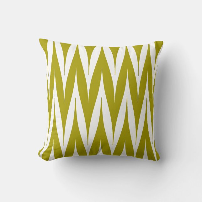 Tribal Zigzag Spike Pattern Chartreuse Green Throw Pillow (Front)