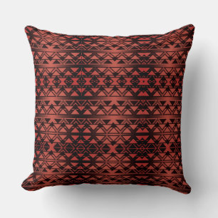 Tribal ZigZag triangles on gradient dark salmon Throw Pillow