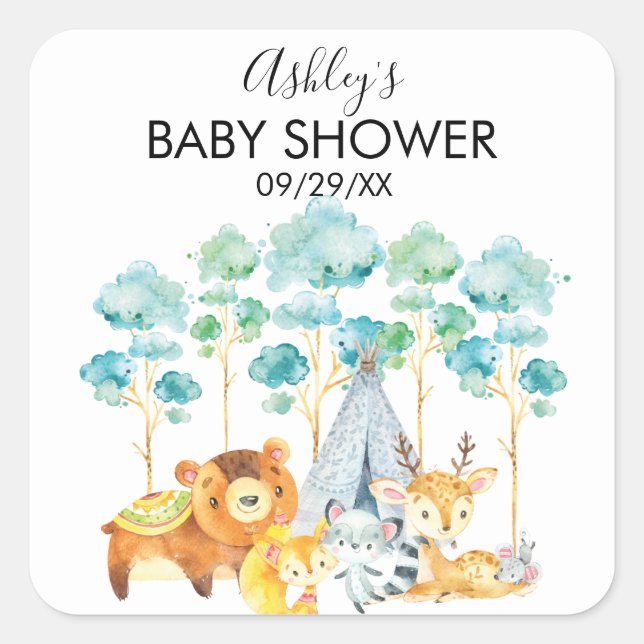 TribalWoodland Animals Baby Shower Favor Sticker (Front)